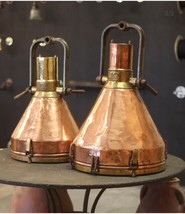German Industrial Copper, Brass &amp; Cast Iron Pendant Light Set of 2 piece - £1,762.94 GBP