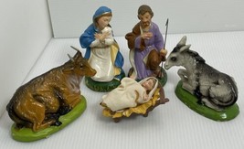 5 pc Vintage Nativity Set Mary Jesus Animals Italy Paper Mache Hand painted - $32.71