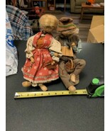 vintage primitive textile man and woman dolls sitting on real mushrooms - $81.49 CAD