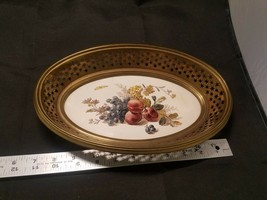 vintage porcelain and metal oval Fruit basket Assorted Fruit theme - £16.23 GBP