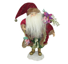 Santa Claus Plush Figure Doll 16&quot; Christmas Holiday Decoration Burgundy Green - £14.09 GBP