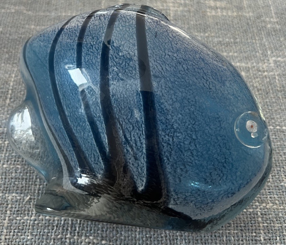 Vintage Art Glass Blue Black Figurine Fish Item image 2