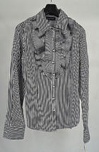Jones New York Black White Stripe Button Down Pleated LS Shirt  M NWT - $37.60