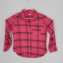 Hollister Womens Button Up Shirt Pink Black Plaid Long Sleeve Flannel Pocket L - £9.29 GBP