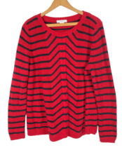 Liz Claiborne 1X Sweater Mariner Red &amp; Black Stripe Womens Cozy Knit Pul... - £29.64 GBP