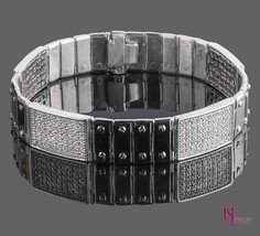 4.25 Carat Men&#39;s 4 ID Screw Link Diamond Bracelet 14k Solid White Gold - £4,746.49 GBP