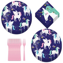 Unicorn Party Supplies - Pegasus Unicorn Galaxy Blue Sky Paper Dessert Plates, N - £12.21 GBP+