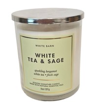 Bath &amp; Body Works White Barn TEA &amp; SAGE 8 oz 1-Wick Candles Home Fragrance - £29.16 GBP