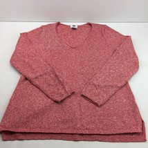 Old Navy Women&#39;s Red White Heathered Sweater V Neck Pullover Fall Size Large - £20.08 GBP