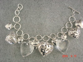Puffy Hearts Charm Bracelet - Gorgeous!! Large and small puffy hearts - Silver - £15.94 GBP