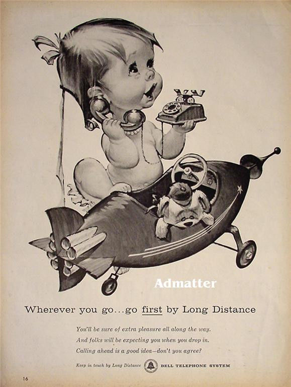 1961 Bell Telephone Ad Baby on Phone in Jetsons Rocket Ship Cool Advertisement! - £7.76 GBP