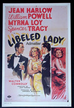 1936 Movie Poster Libeled Lady Jean Harlow Spencer Tracy Myrna Loy 40+ Years Old - £12.98 GBP