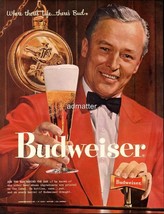 1958 Budweiser Beer Ad Anheuser Busch Bartender - £9.51 GBP