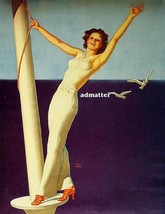 Earl Moran Pin Up Girl Poster Sailing In Red High Heels Ocean Art! - $6.92