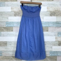 J Crew Cabana Strapless Midi Dress Blue Smocked Waist Cotton Casual Wome... - £26.72 GBP