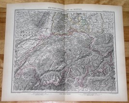 1882 Original Antique Map Of Switzerland / Alps / Southern Germany Bavaria - $27.47