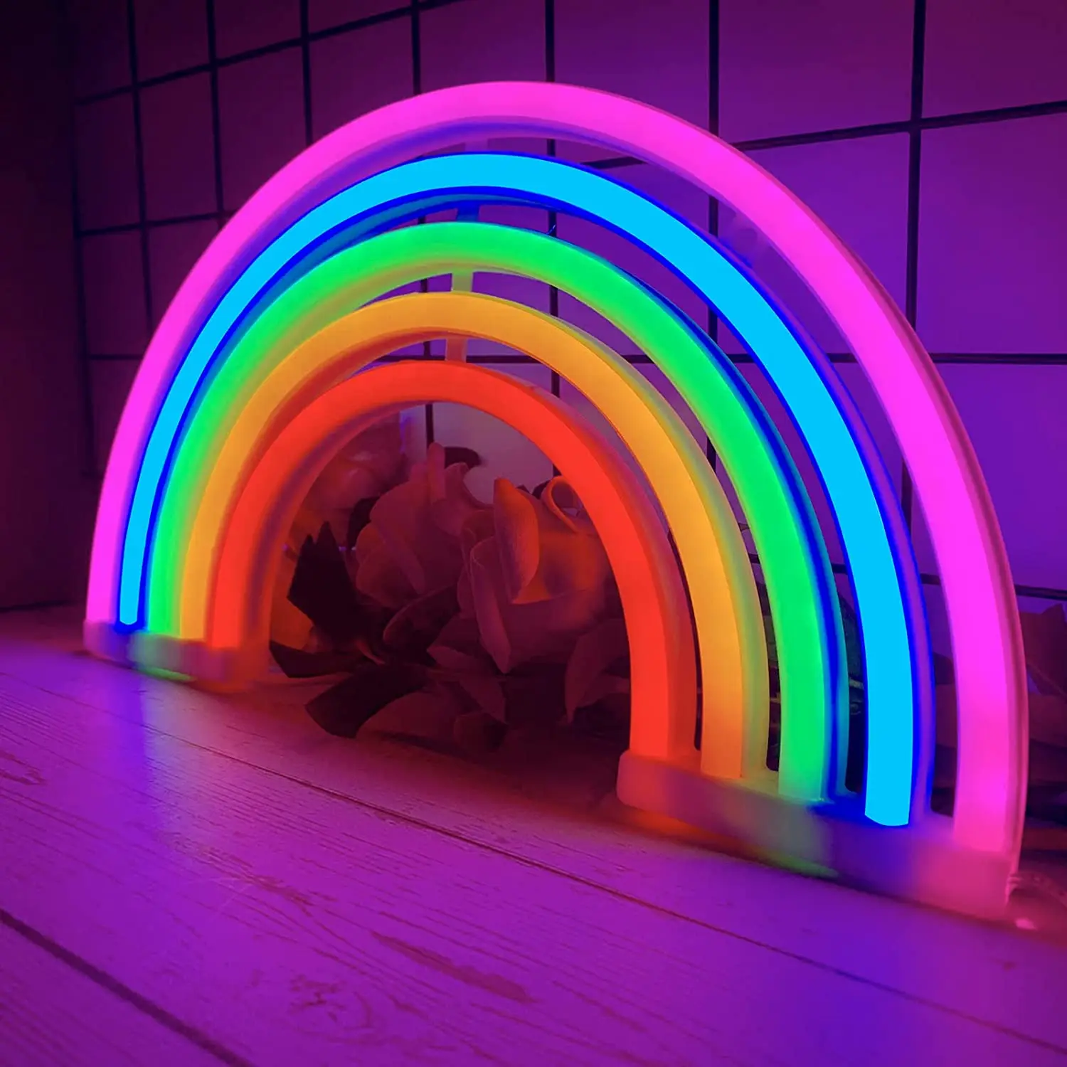 Ight rainbow night light 5 color rainbow neon sign lights for tent bedroom hanging wall thumb200