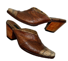 SALPY USA  Tooled Leather And Snakeskin Western Cowboy Mules  Sz 7 USA - £27.65 GBP