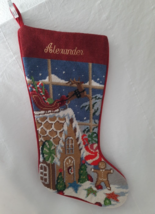 Sferra Sleigh Gingerbread House Boy Needlepoint Stocking Personalized Alexander - £97.96 GBP