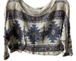 Blu Peppe Sweater Juniors Size M Aztec Print  Blue &amp; Ivory Festival Crop... - $15.08