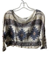 Blu Peppe Sweater Juniors Size M Aztec Print  Blue &amp; Ivory Festival Cropped Top - £11.77 GBP