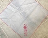 Vintage Pink  Floral Corner Embroidered Handkerchief Pink Embroidered Edges - $12.92
