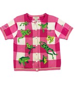 Susan Bristol Small Lets Get Froggy Frog Pink Gingham Plaid Button Front... - $99.99