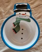 Cute Snowman Bowl 8.25 Inch Plastic Melamine Winter Holiday Cereal Chips - $6.99