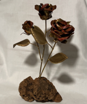 Metal Art Rose Driftwood Wood Burlwood Flower Brass Copper - $39.59