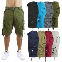 Mens Cargo Shorts Belted Flat Front Pockets Washed Lounge - 30 32 34 36 ... - $19.99