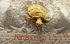 Vintage  Gold Tone crawling Turtle Brooch Pin, Detailed Shell design  Back - £7.57 GBP
