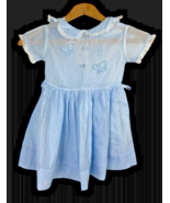 1950s Dress Little Girl Blue Peter Pan Collar Butterfly Applique 4 / 5 V... - €77,23 EUR