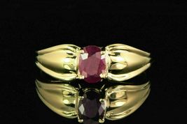 1.75 Ct Oval Cut Red Ruby Solitaire Engagement Ring 14K Yellow Gold Finish - £89.56 GBP