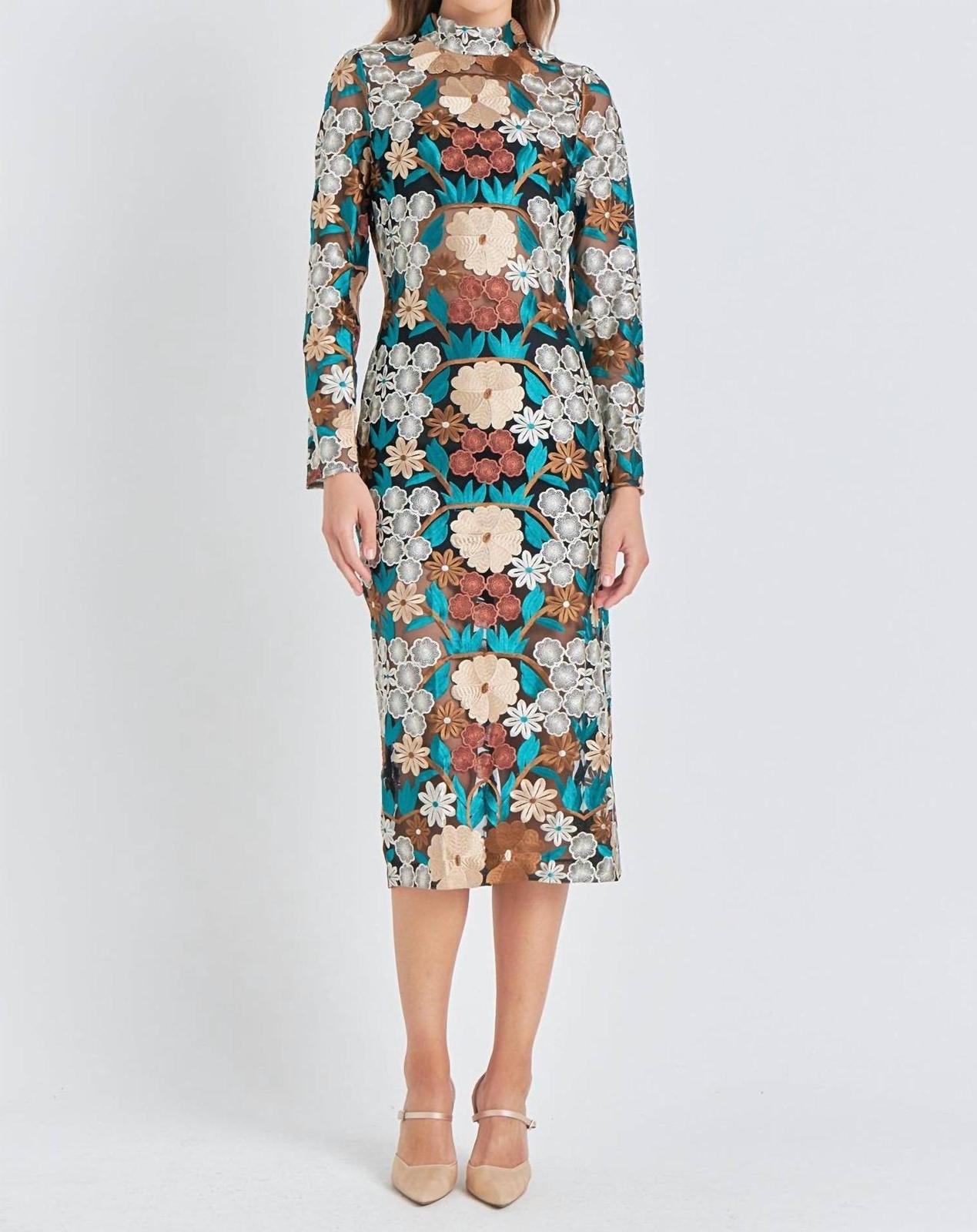 2.7 August Apparel Floral Cut Out Midi Dress Green Multi - $125.00