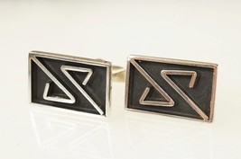 Taxco Mexico Jewelry Sterling Silver MCM Black Enamel MCM Modernist Cuff Links - £27.09 GBP