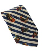 Lands&#39; End Fishing Lure Outdoors Blue White Striped Silk Novelty Necktie - $292.51 MXN