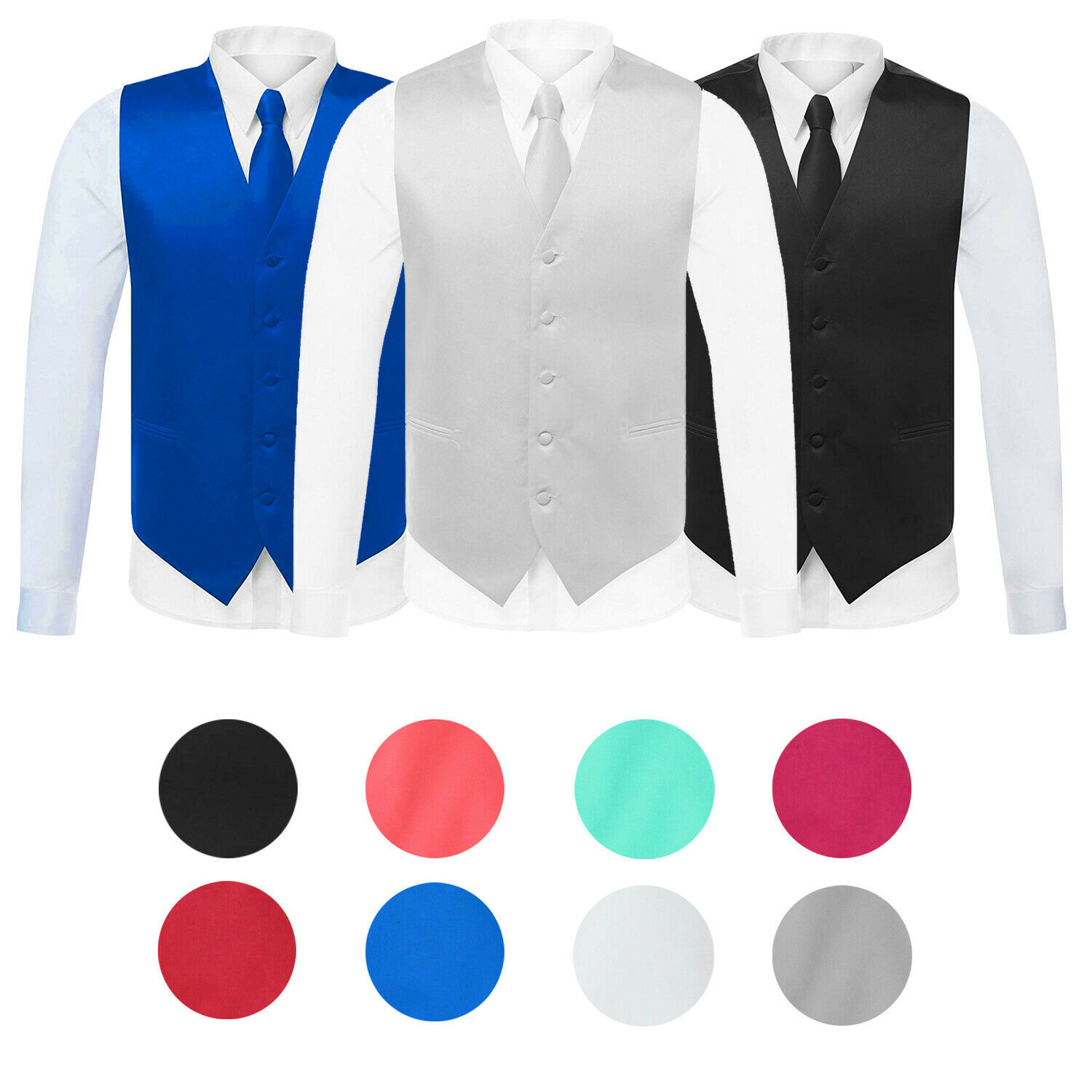 Primary image for Men's Solid Color Adjustable Dress Vest & Neck Tie Set for Suit or Tuxedo