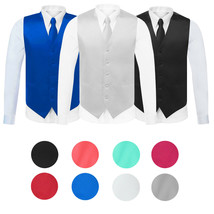 Men&#39;s Solid Color Adjustable Dress Vest &amp; Neck Tie Set for Suit or Tuxedo - $25.19