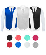 Men&#39;s Solid Color Adjustable Dress Vest &amp; Neck Tie Set for Suit or Tuxedo - $25.19