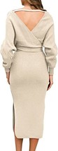 Used 1 time Long Sleeve V-NECK WRAP KNIT DRESS Sz M Sweater Outfit Beige... - $19.70