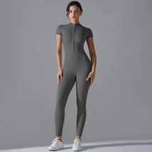 Yoga Set Women&#39;s Jumpsuit One-Piece Suit Zipper Short Sleeve Gym Push Up Workout - £23.41 GBP