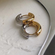 Hoop Earrings Stainless Steel Two-tone Design High-end Timeless Fashion Jewelry  - £10.50 GBP