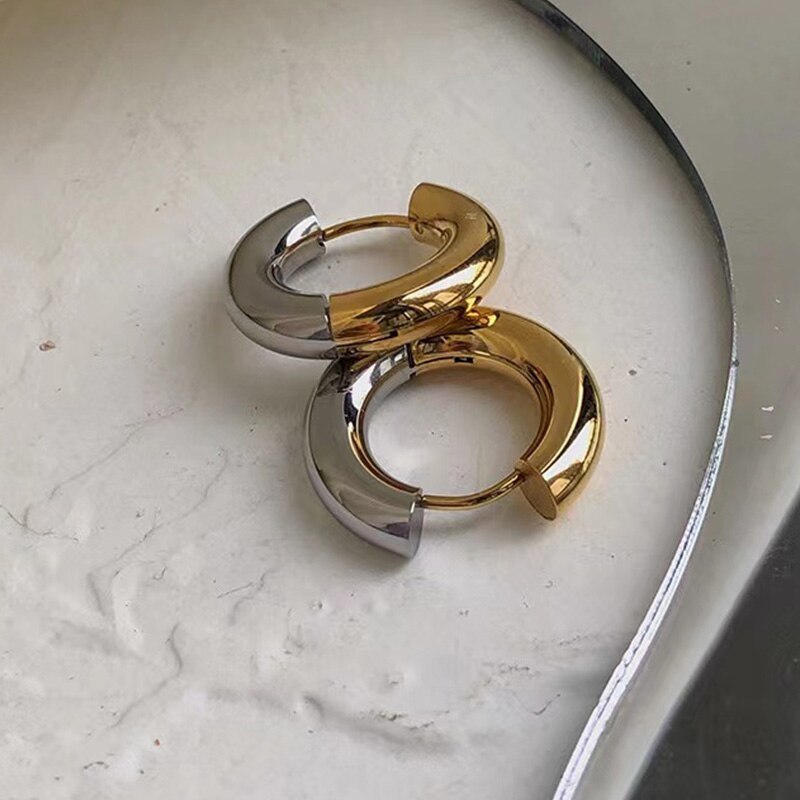 Hoop Earrings Stainless Steel Two-tone Design High-end Timeless Fashion Jewelry  - £10.30 GBP
