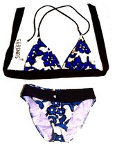 Sunsets Ivory wBlue &amp; Brown Floral Halter Bikini Swimsuit 6 Top/8 Bottom NWT$110 - £46.75 GBP