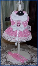 NWT Doggie Design Pink White Polka Dot Harness Dress with Matching Leash XS - £19.14 GBP