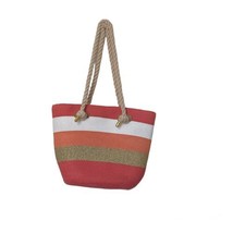 Women&#39;s Large Paper Straw Tote Bag with thick Rope Handle metallic gold Ivory - £19.38 GBP