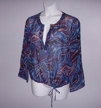 SZ 2 LARGE 12 14 CHICO&#39;S Long Sleeve Tie Waist Floral Silk Blouse Tunic ... - $29.02