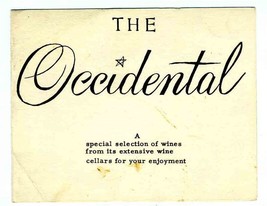 The Occidental Special Selection Wine List  1950&#39;s Washington DC  - £24.76 GBP