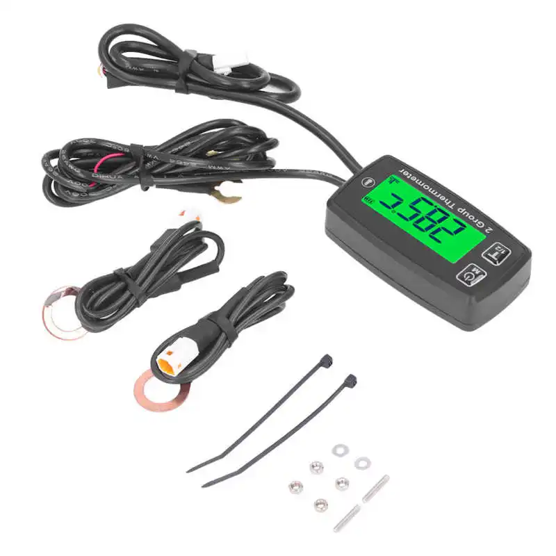 Dual Channel LCD Thermometer Engine Temp Gauge Meter Digital Display with Green - £32.52 GBP