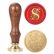 Letter S Wax Seal Stamp, Vintage Floral Brass Head Wooden Handle Alphabe... - £12.58 GBP